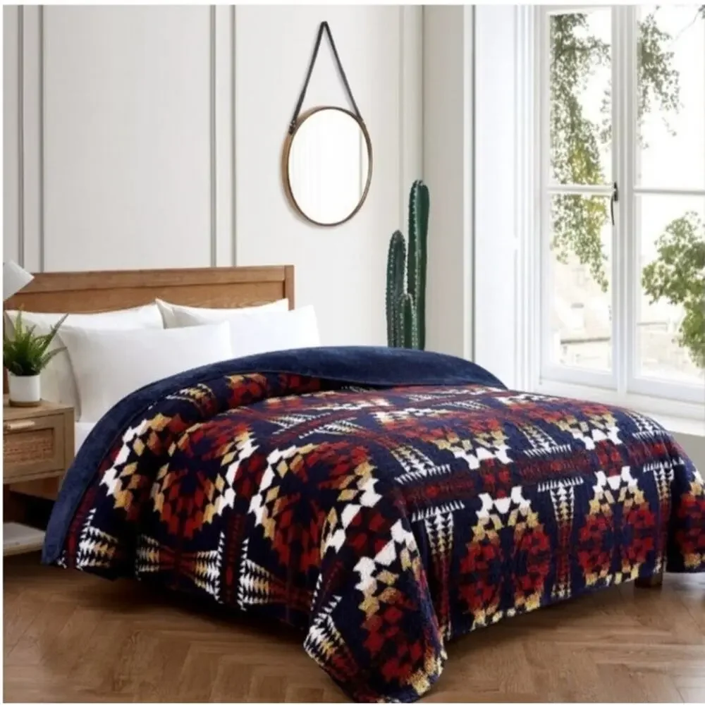 Pendleton Sherpa Fleece Blanket Legend Lake Dark Blue Cozy King Size